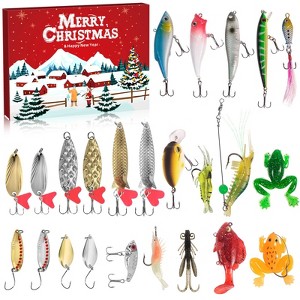 Aoibox 2025 Fishing Advent Calendar Set 24 Piece Countdown Kit for Adults and Teens Freshwater Saltwater Lures Christmas Gift - 1 of 4