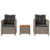 vidaXL 3 Piece Bistro Set with Cushions Gray Poly Rattan Acacia Wood - 3 of 4