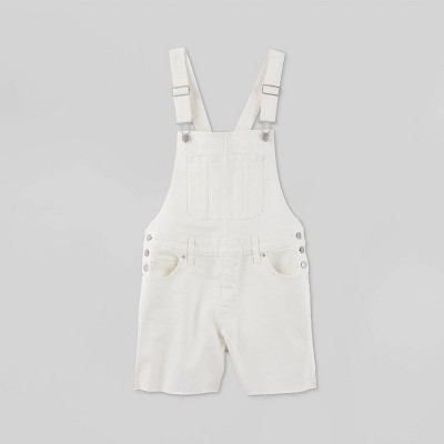 white jean overall shorts