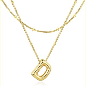 Bubble Initial Necklace 14K Gold Plated Personalized Letter A-Z Jewelry - 1 of 4