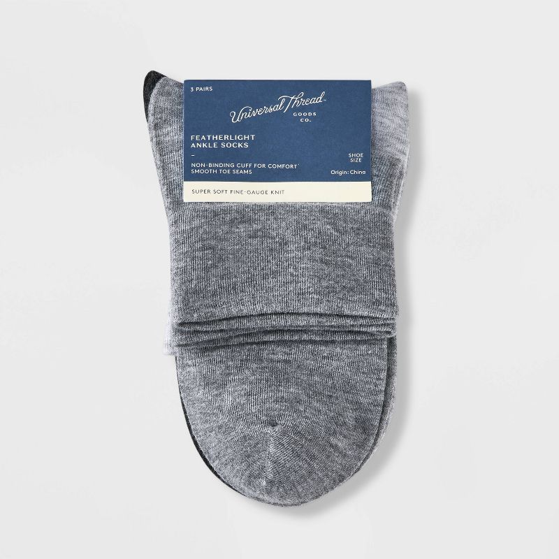 Women's 3pk Featherlight Super Soft Fine Gauge Knit Ankle Socks - Universal Thread™ 4-10, 3 of 5
