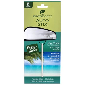 Enviroscent Auto Stix 2pk Seaside Coconut and Verbena: Non-Toxic Car Freshener, Lemon Verbena & Coconut Scent - 1 of 4