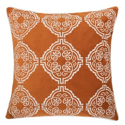 TopComfy Support Pillow Burnt Orange Damask Embroidered Throw Pillow for Boho Geometric Decor, Orange, 17"*17"*10"