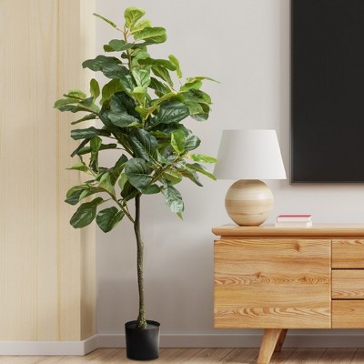 Elegant 59" Faux Fiddle Leaf Fig in Sleek Black Pot