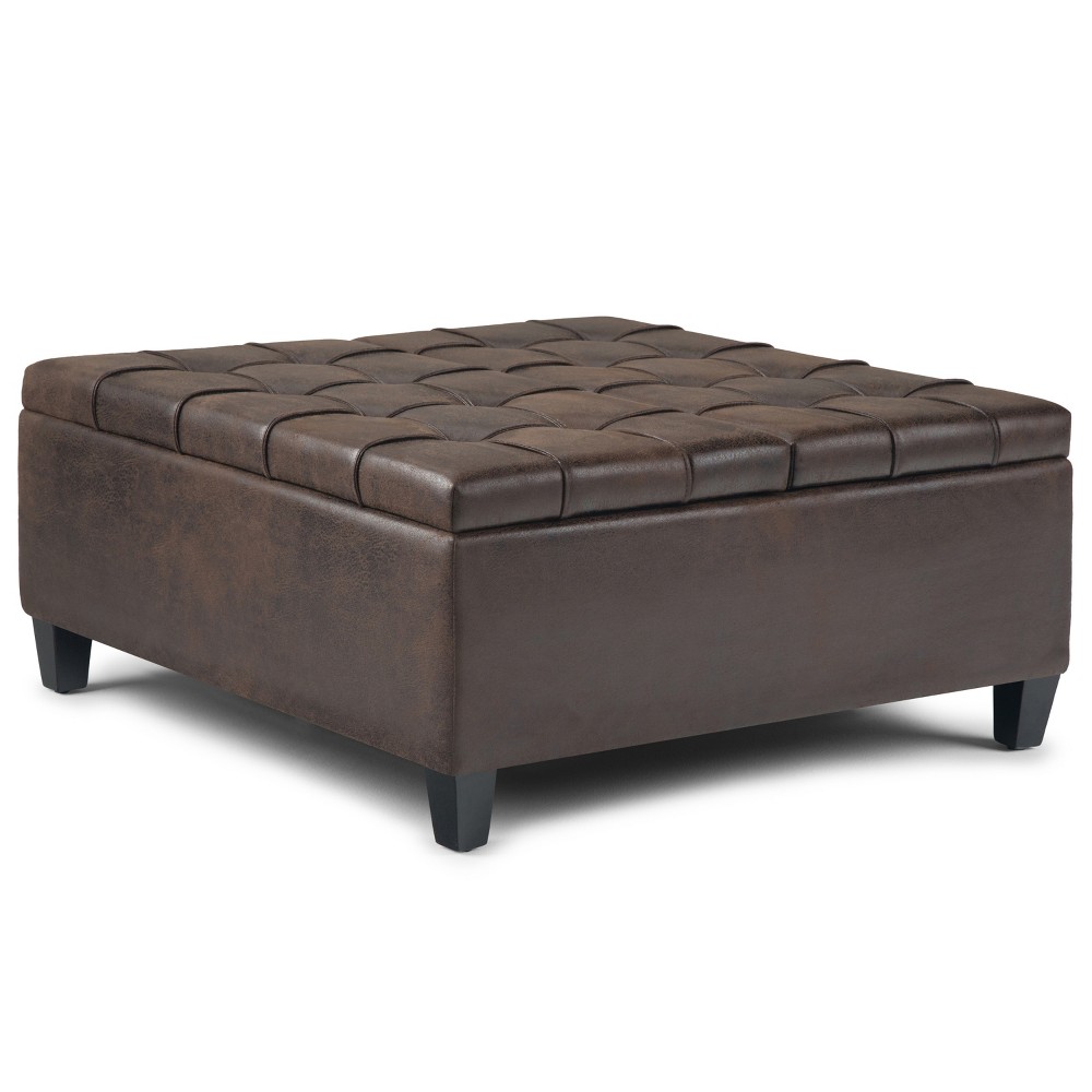 Photos - Pouffe / Bench 36" Elliot Coffee Table Storage Ottoman Faux Leather Distressed Brown - Wy