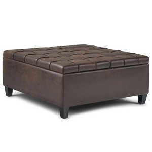 Elliot Coffee Table Storage Ottoman Distressed Brown Faux Air Leather - Wyndenhall