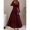 Women's Velvet Midi Dresses Solid Color V Neck Long Sleeve A Line Dresses High Waist Semi Formal Floral Cocktail Dresses - 4 of 4