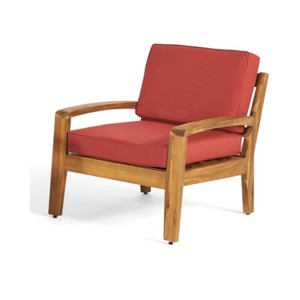Single Outdoor Acacia Wood Patio Club Chair with Water-Resistant Cushions, Outdoor Chair with Slat Panel Design for Garden or Deck-Coolbibila - 1 of 4