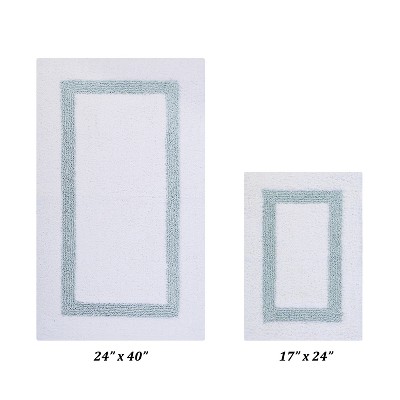 Hotel 2 PC Bath Rug 100% Premium Cotton Tufted Weave Two Tone Reversible Bathroom Rug, Super Soft Absorbent, Machine Washable Bath Mat