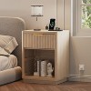 Set of 2 Fluted Farmhouse Nightstands with Charging Station, Modern Mid-Century Bedroom Bedside Tables, 1-Drawer Nightstands with Metal Handles - 2 of 4