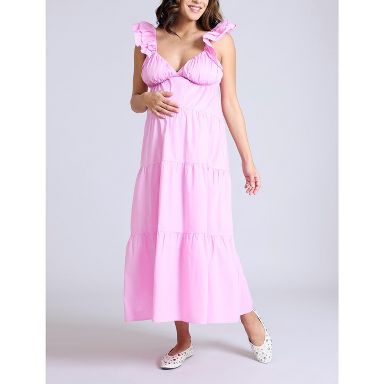 Women's Babydoll Ruffle Sleeve Maxi Maternity Dress - Lilac Chiffon - Size:  Small - Motherhood Maternity : Target