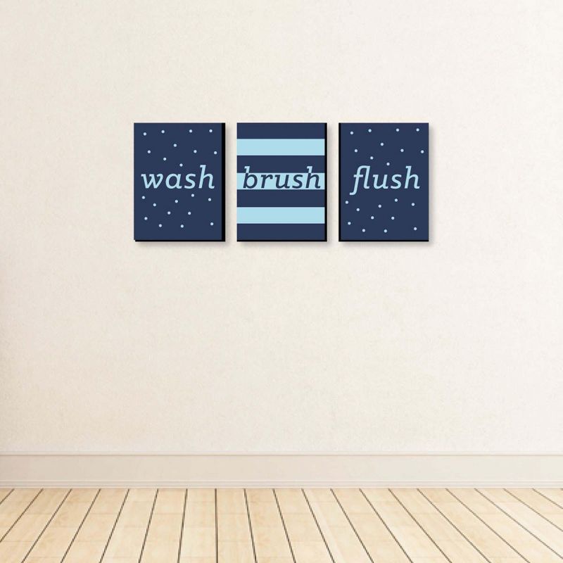 Big Dot of Happiness Boy - Blue and Navy - Kids Bathroom Rules Wall Art - 7.5 x 10 inches - Set of 3 Signs - Wash, Brush, Flush, 3 of 8