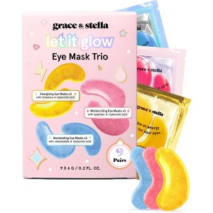 Grace & Stella Let it Glow Under Eye Masks Trio Gift Set - Gold, Pink, Blue - 9ct - 1 of 4