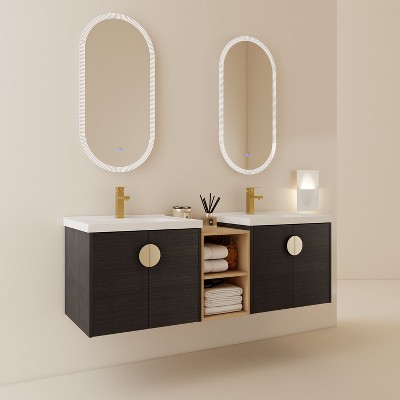 NicBex Floating Bathroom Vanity with Sink,Bathroom Sink Vanity with Soft Close Doors,Bathroom Sink Cabinet for Small Bathroom,Black/White