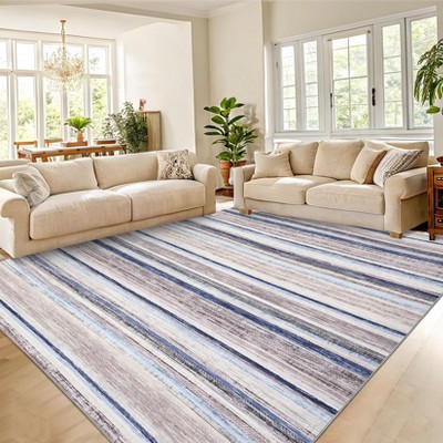 Modern Runner Rug Washable Striped Accent Carpet Non-Slip, Stain-Resistant Entry Rugs Low Pile Hallway Rug