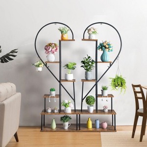 Karl Home 6 Layers Half Heart Iron Wood Plant Stand Flower Pot Stand - 1 of 1