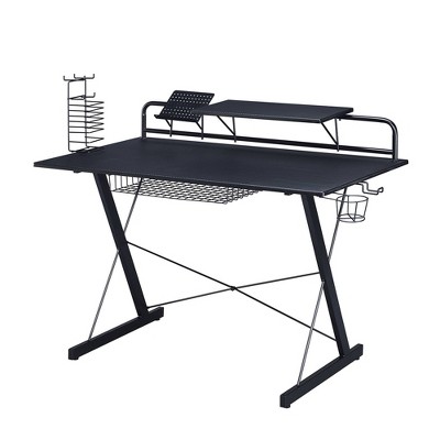 Black Carbon Fiber Gaming Desk with Drawer and Cup Holder