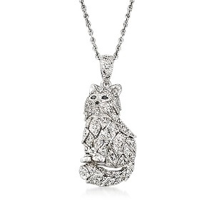 Ross-Simons 0.15 ct. t.w. Black and White Diamond Cat Pendant Necklace in Sterling Silver - 1 of 3
