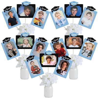 Big Dot of Happiness Light Blue Grad - Best is Yet to Come - Graduation Party Picture Centerpiece Sticks - Photo Table Toppers - 15 Pieces