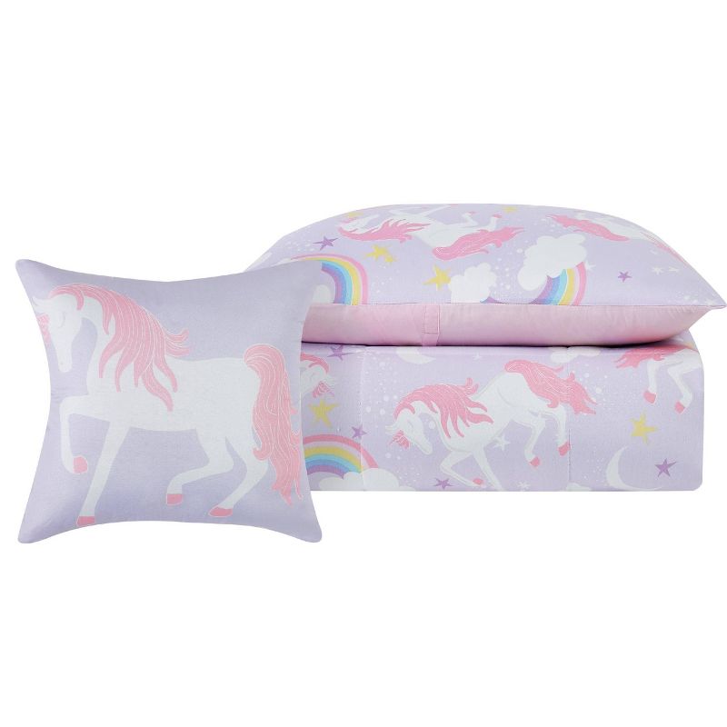 Full 4pc Rainbow Unicorn Kids&#39; Comforter Set Purple - My World, 5 of 6