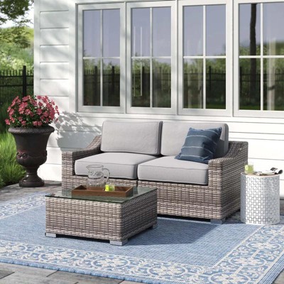 ONWITH Fully Assembled 2-Person Wicker Seating Set with Cushions
