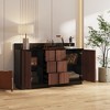Famapy Multifunctional Storage Cabinet Buffet Kitchen Cabinet with Sliding Outlets – Black Gloss & Wood Finish - 3 of 4
