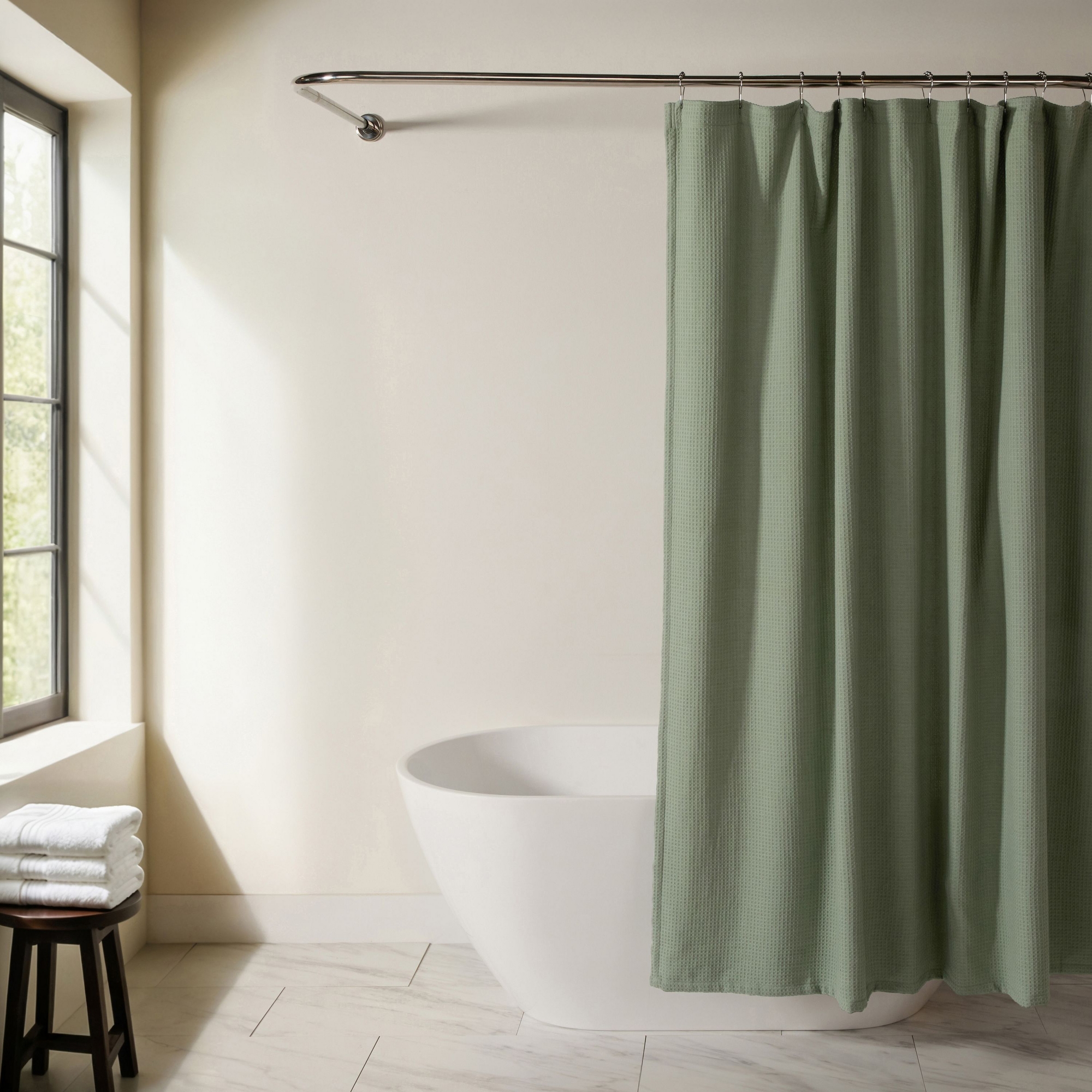 Cotton Blend Waffle Shower Curtain – 72x72 Spa Fabric Shower Curtain, Textured Waffle Weave, Hotel Style Bathroom Decor - Becky Cameron, Sage