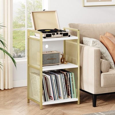 Jojoka Golden Record Player Stand, Metal Turntable Stand with 3-Tier Storage