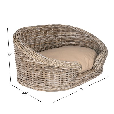 Curved Handwoven Rattan Dog Bed with Polyester Cushion