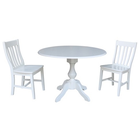 42 Round Pedestal Drop Leaf Table With 2 Chairs White International Concepts