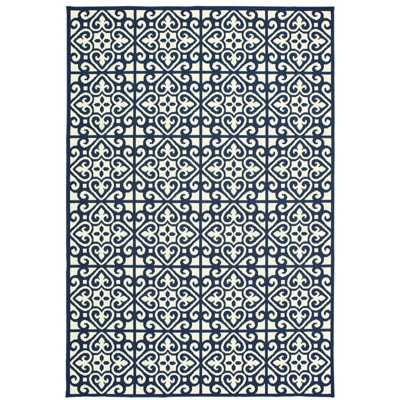 Oriental Weavers Marina 5927B Ivory/ Navy Indoor/Outdoor Area Rug - 1'9" x 3'9"