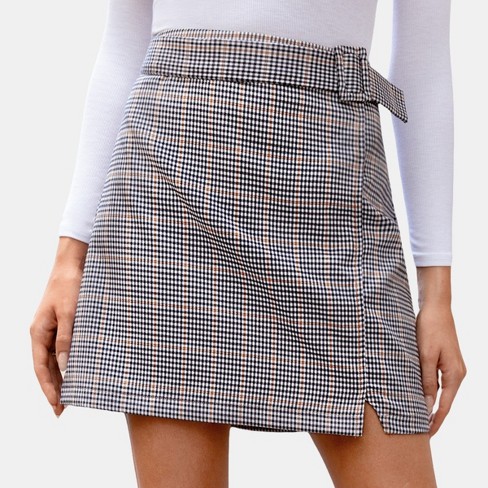 Plaid notched mini skirt best sale