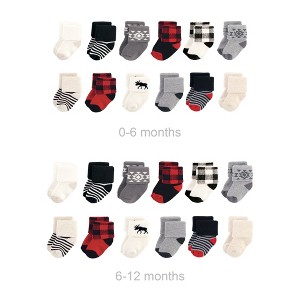 Hudson Baby Infant Boys Grow with Me Cotton Terry Socks, Buffalo Plaid Moose, 0-6 and 6-12 Months - 1 of 2