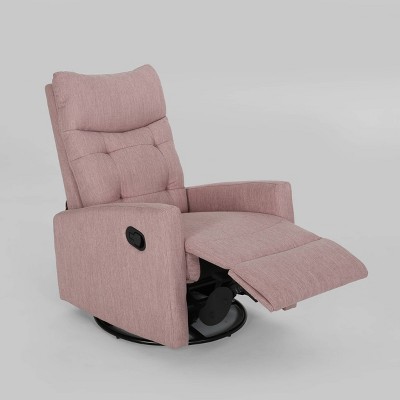 Ishtar Light Blush & Black Wood Swivel Glider Pushback Recliner