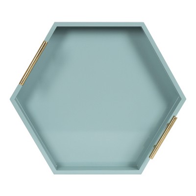 Lipton Spa Blue and Gold Hexagon Wood Decorative Tray, 18x15.5"