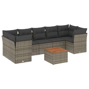vidaXL 8 Piece Patio Sofa Set with Cushions Gray Poly Rattan - 3x Middle + Table + 4x Corner - 1 of 4