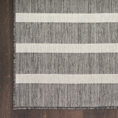 Charcoal Ivory Striped Flatweave 8' x 10' Outdoor Rug