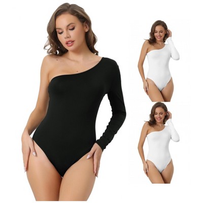 INSPIRE CHIC Women's One Shoulder Stretchy Long Sleeve One Piece Body Shaper 3 Packs