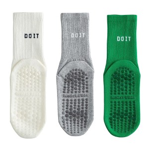 Anna-Kaci 3 Pair Combo Sale Anti Slip Crew Socks with Grip Soles and Ribbed Cuffs in Multiple Color Options - 1 of 4