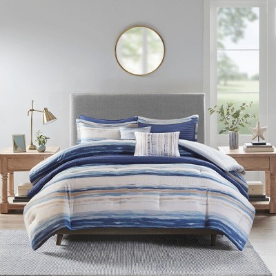 PAGED Full/Queen Comforter Set Watercolor Printed 8 Piece Bedding with Comforter, 2 Shams, Coverlet, 2 Quilted Shams, 2 Decorative Pillows