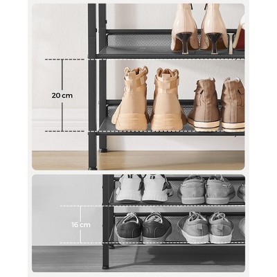 Rustic Brown and Black 4-Tier Metal Shoe Rack with Wooden Top