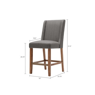 Brody Wingback Counter Stool in Light Gray with Espresso Wood Finish