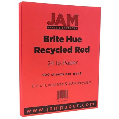 JAM Paper Colored 24lb Paper 8.5 x 11 Red Recycled 500 Sheets/Ream 151023B