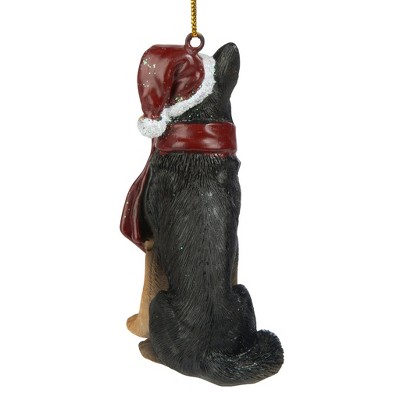 Festive German Shepherd Resin Holiday Ornament with Santa Hat