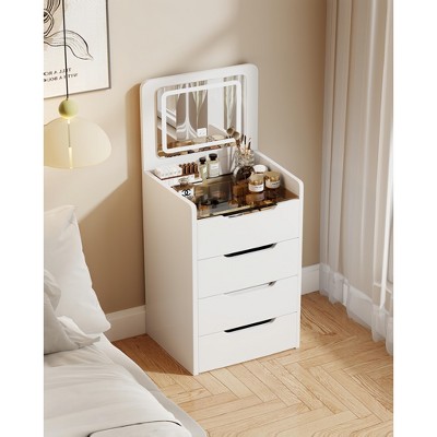 NicBex 3 In 1 Vanity Desk with Lights Small Vanity with Plip Top Mirror, 3 Drawers, Compact Makeup Vanity with Cushioned Tool for Bedroom