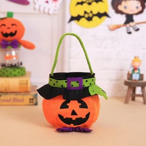 MyKids-USA Halloween Witch Pumpkin Tote Candy Bag with Decorative Props - 1 of 4