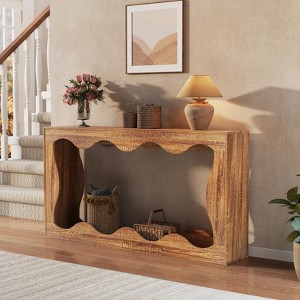 63" Narrow Farmhouse Console Table w/ Storage - Brown Wood Industrial Sofa Table for Entryway, Hallway, Foyer & Living Room - 1 of 4