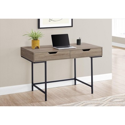 Vynxaria 48" Vintage Brown Desk with Black Metal Accents Home Office Drawers for Modern Workspaces