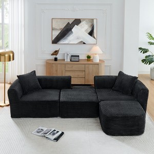 114" Corduroy L-Shape Modular Sectional Sofa with Movable Ottoman, No Assembly Required - 1 of 4