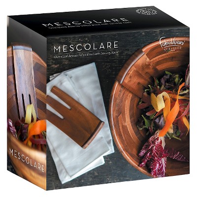 Acacia Wood Salad Bowl with Integrated Tossing Tools